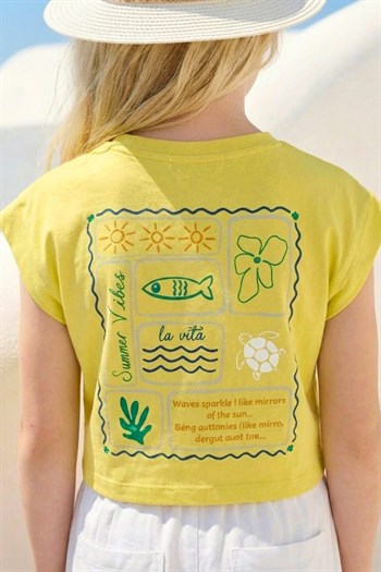 Kız Çocuk Baskılı T-shirt  - Sarı