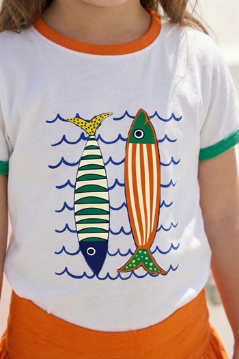 Kız Çocuk Baskılı T-shirt ve Etek Takım  - Turuncu