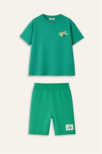 Kız Çocuk Baskılı T-shirt ve Tayt Takım  - Yeşil