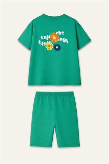 Kız Çocuk Baskılı T-shirt ve Tayt Takım  - Yeşil