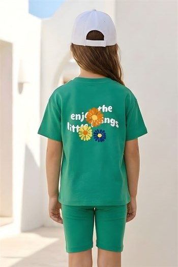 Kız Çocuk Baskılı T-shirt ve Tayt Takım  - Yeşil