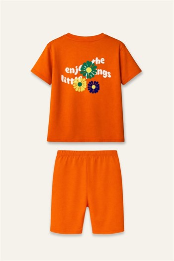 Kız Çocuk Baskılı T-shirt ve Tayt Takım  - Turuncu