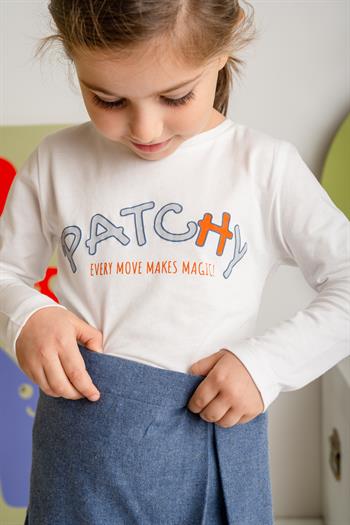 Kız Çocuk Baskılı Uzun Kol T-shirt - Ekru