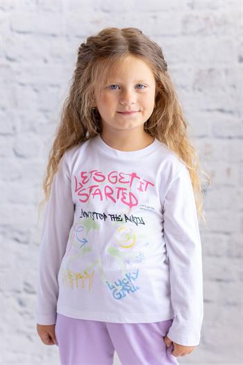 Kız Çocuk Baskılı Uzun Kollu T-Shirt - Beyaz