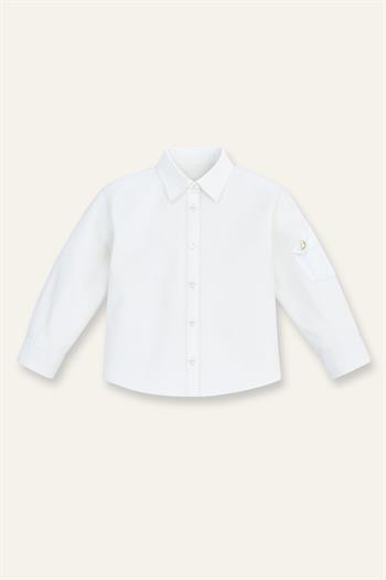 Kız Çocuk Cep Detaylı Poplin Gömlek - Beyaz