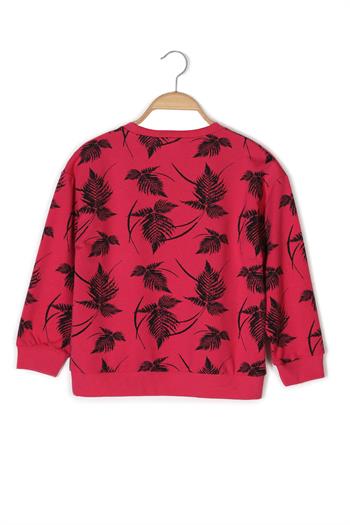 Kız Çocuk Yaprak Baskılı Sweatshirt