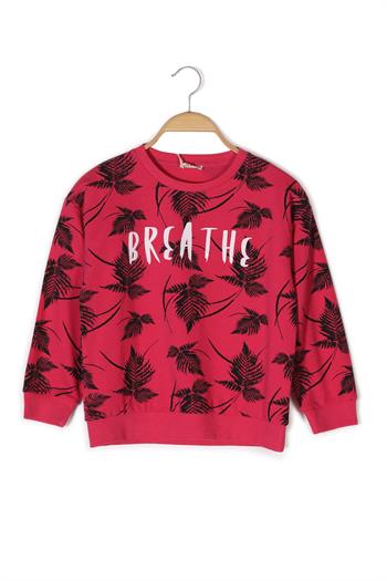 Kız Çocuk Yaprak Baskılı Sweatshirt