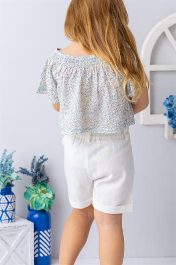 Kız Çocuk Çiçek Desenli Crop Bluz - Desenli