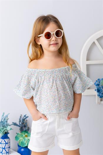 Kız Çocuk Çiçek Desenli Crop Bluz - Desenli