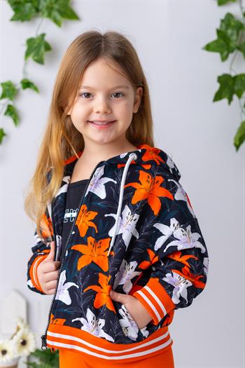 Kız Çocuk Çiçek Desenli Kapüşonlu Sweatshirt - Çiçek Desenli