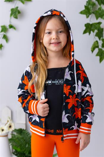 Kız Çocuk Çiçek Desenli Kapüşonlu Sweatshirt - Çiçek Desenli