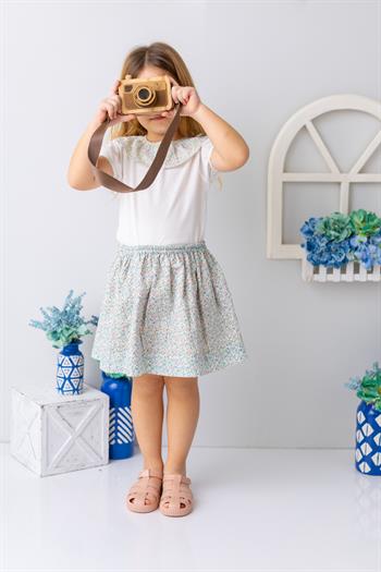 Kız Çocuk Çift Taraflı Çiçek Desenli Etek - Desenli