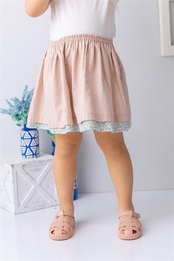 Kız Çocuk Çift Taraflı Çiçek Desenli Etek - Desenli