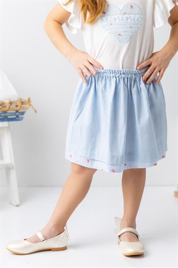 Kız Çocuk Çift Taraflı Mercan Desenli Etek - Desenli