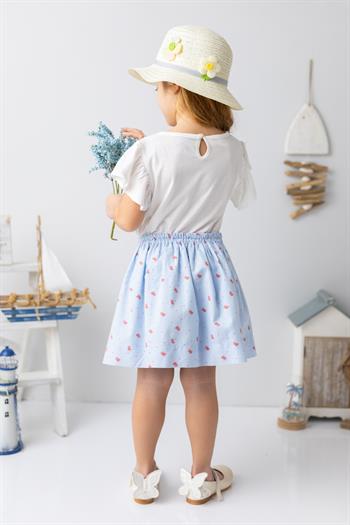 Kız Çocuk Çift Taraflı Mercan Desenli Etek - Desenli