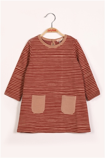 Kız Çocuk Çizgili Cepli Elbise (2-7yaş)