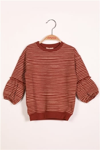 Kız Çocuk Çizgili Kolu Büzgülü Sweatshirt (2-7yaş)