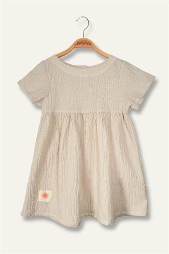 Kız Çocuk Çizgili Yarım Kol Gofre Elbise - Taş Çizgili