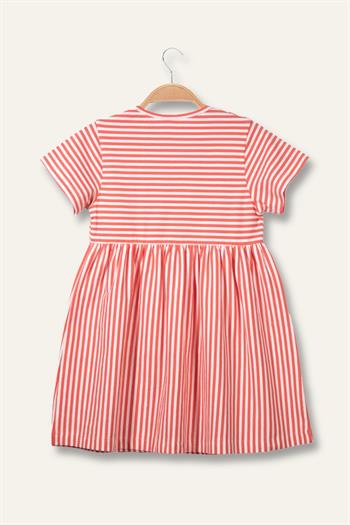 Kız Çocuk Çizgili Yarım Kol Penye Elbise - Coral Çizgili
