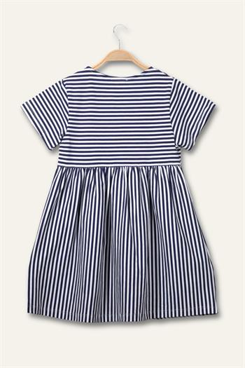 Kız Çocuk Çizgili Yarım Kol Penye Elbise - Lacivert Çizgili