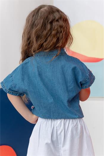 Kız Çocuk Denim Kısa Gömlek - İndigo