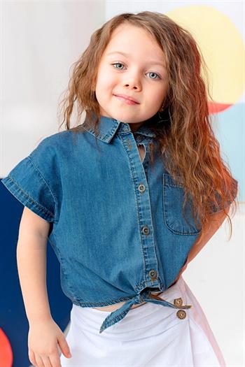Kız Çocuk Denim Kısa Gömlek - İndigo