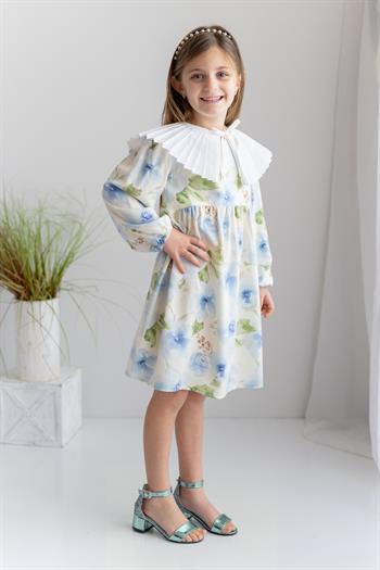 Kız Çocuk Desenli Dokuma Elbise 