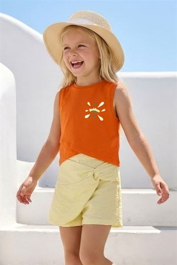 Kız Çocuk Dokuma Şort Etek  - Sarı