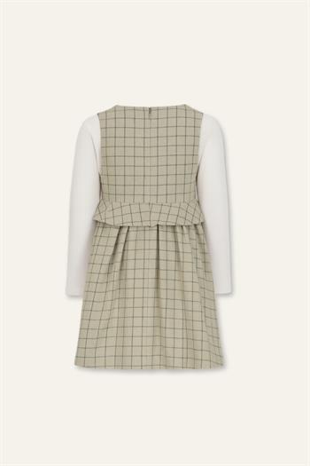 Kız Çocuk Fırfırlı Dokuma Elbise ve Bluz Takım - Yeşil