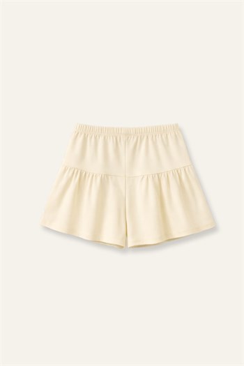 Kız Çocuk Fırfırlı Örme Şort  - Krem