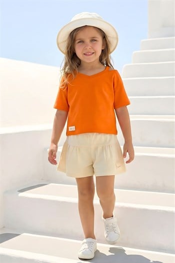 Kız Çocuk Fırfırlı Örme Şort  - Krem