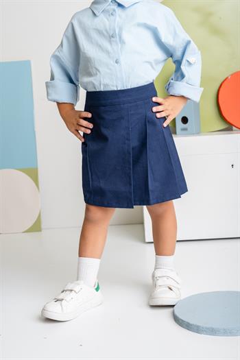 Kız Çocuk Gabardin Pileli Etek - Lacivert