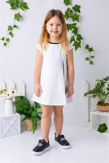 Kız Çocuk Garnili Kolsuz Elbise - Beyaz