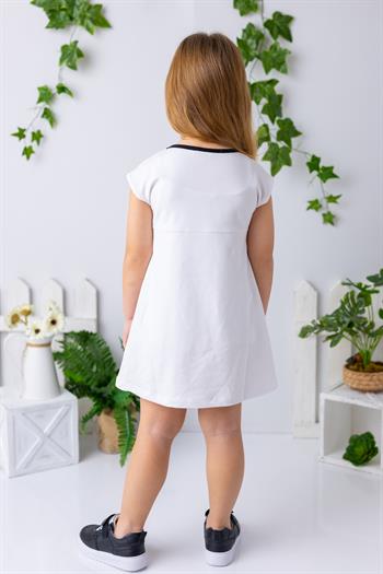 Kız Çocuk Garnili Kolsuz Elbise - Beyaz