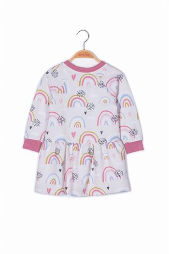 Kız Çocuk Gökkuşağı Baskılı Uzun Kollu Örme Elbise