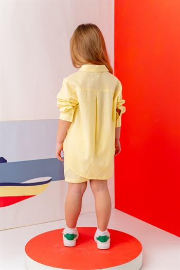 Kız Çocuk Gömlek Şort Takım - Sarı