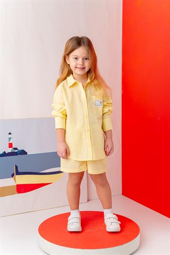 Kız Çocuk Gömlek Şort Takım - Sarı