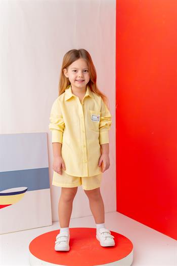 Kız Çocuk Gömlek Şort Takım - Sarı