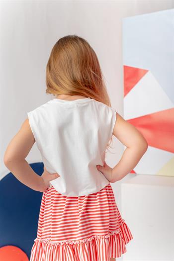 Kız Çocuk Hawaı Baskılı Kolsuz T-Shirt - Ekru