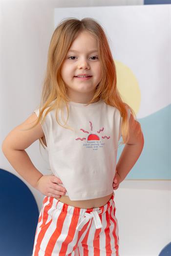 Kız Çocuk Hawaı Baskılı Kolsuz T-Shirt - Taş Rengi