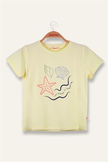 Kız Çocuk Hawaı Baskılı T-Shirt - Sarı