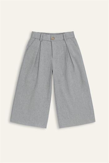 Kız Çocuk İnce Kaşe Pileli Bol Pantolon - Gri