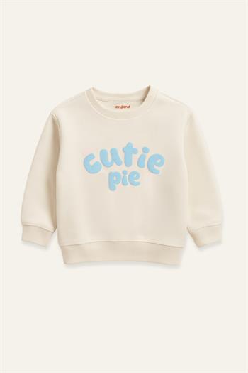 Kız Çocuk Kabartma Baskılı Sweatshirt - Krem