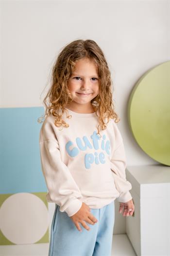 Kız Çocuk Kabartma Baskılı Sweatshirt - Krem