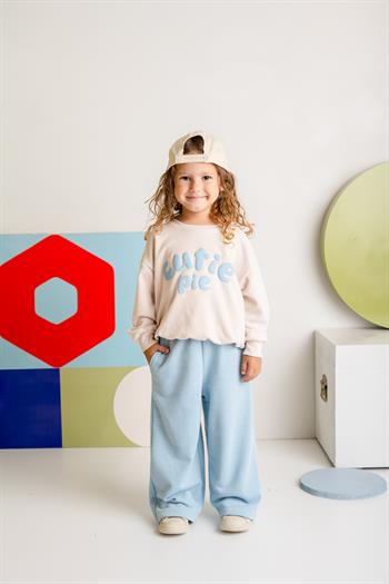 Kız Çocuk Kabartma Baskılı Sweatshirt - Krem
