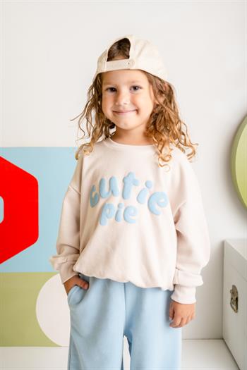 Kız Çocuk Kabartma Baskılı Sweatshirt - Krem