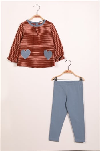 Kız Çocuk Kalp Detaylı Çizgili Takım (2-7yaş)