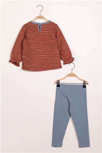 Kız Çocuk Kalp Detaylı Çizgili Takım (2-7yaş)