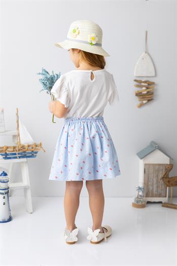 Kız Çocuk Kalp Nakışlı T-shirt - Ekru