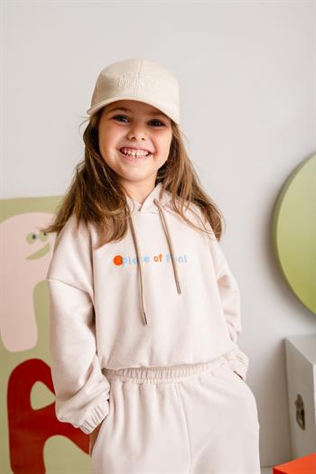 Kız Çocuk Kapşonlu Crop Sweatshirt - Krem